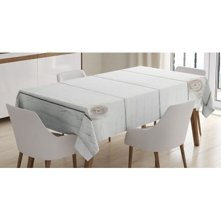 Round Timber Table Grey and White Tablecloth, Wooden Planks Horizontal Lined Rustic Timber Soft Tone Oak Background House Image, Rectangular Table Cover for Dining Room Kitchen, 60 X 84 Inches, White, by Ambesonne ()