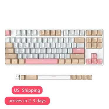 AJAZZ AK871 Wireless Mechanical Keyboard,75% Mechanical Gaming Keyboard with USB Hub,2.4Ghz/Bluetooth 5.0 Dual Mode 87Keys Hot Swappable TKL Keyboard OEM Keycaps for PC/MAC Red Switch White