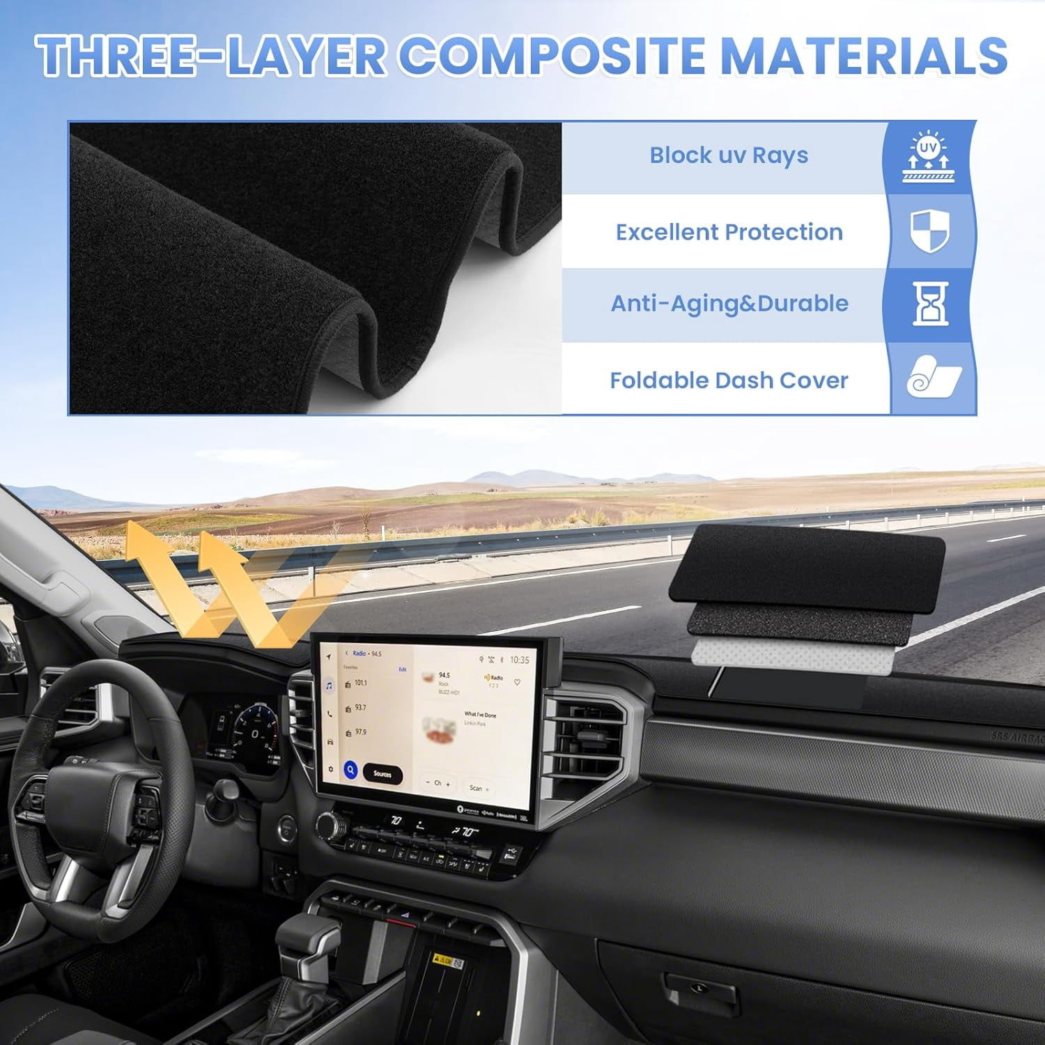 Canvcle Dash Cover for 2025 2024 2023 2022 Toyota Tundra Suede Dashboard Cover Mat for Tundra Accessories Sun Shade Nonslip Mesh Protector No Glare