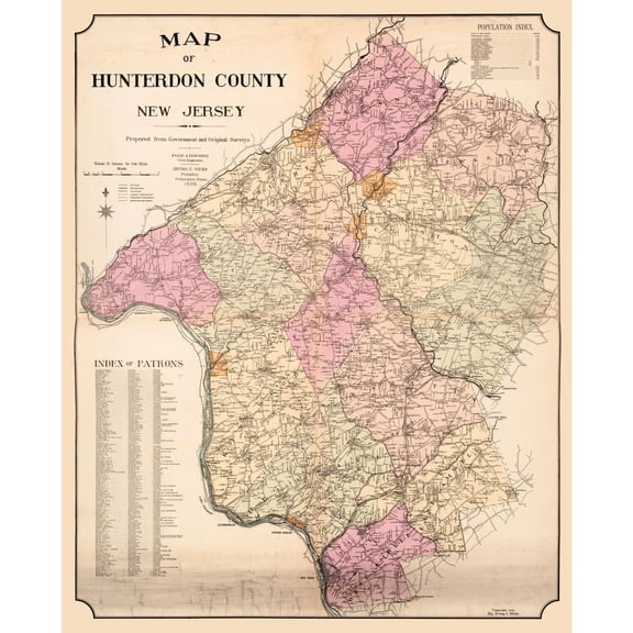 Historic County Map - Hunterdon New Jersey - Hicks 1902 - Vintage Wall Art