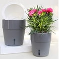 thumbnail image 2 of Flowerpots with Dish Ceramic, Self Watering Planter 4 Inch Water Storage Lazy Flower Pot Simple Visual Water Window Indoor Modern Flower Pot Grey, Flower Pots, 2 of 6