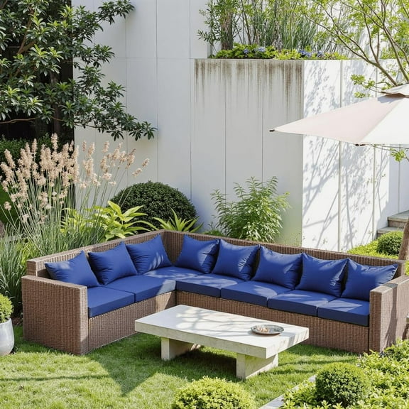 Outdoor Seat Cushion Set - 22 x 22 x 4 Inch, Waterproof & Fade Resistant Furniture Cushions with Removable Cover and Ties, Thick Deep Seating Pads for Outside Chair Sofa Couch, Blue
