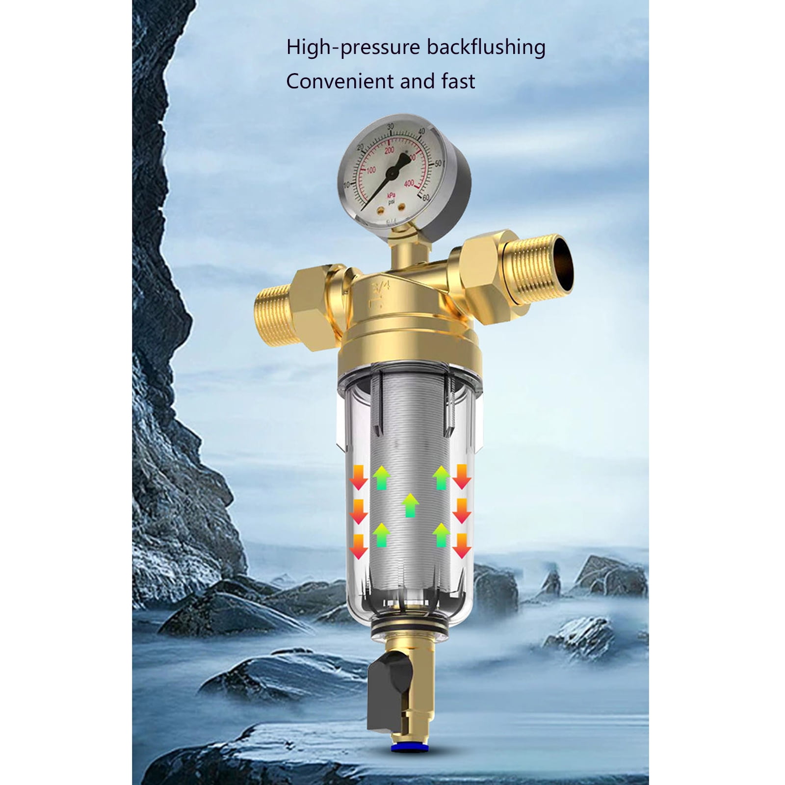 Strong Brass Water Pre Filter Systems Rustproof Brass Water Filter 1/2inch or 3/4in for Pipe & Household Appliances