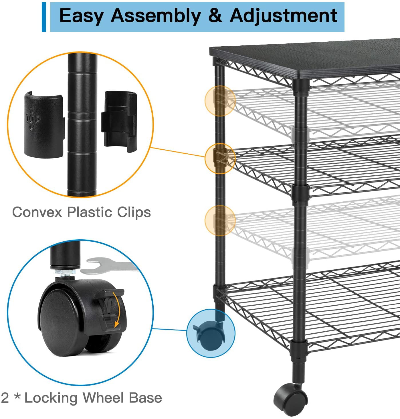 Multifunctional Metal Utility Shelves Workspace Desk Organizer Rolling Cart for Home & Office Use Holds up to 200lbs HUANUO Printer Stand 3 Tier Printer Cart for Storage HNPS01