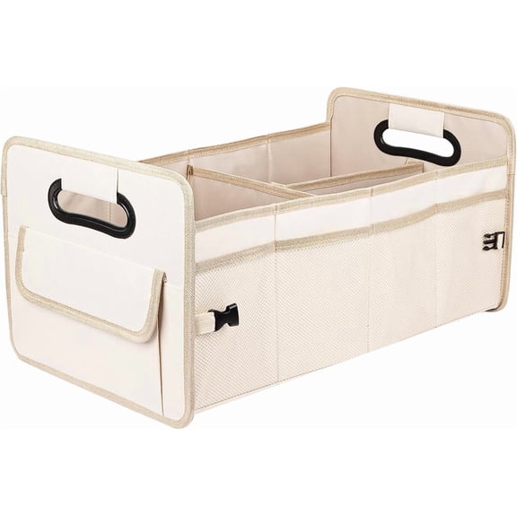 Car Trunk Organizer 22x12.5x10.8 Inches, Foldable Cargo Storage with Removable Dividers, 600D Oxford Fabric, Reinforced Base & Mesh Pockets, for SUV Truck Sedan Van Groceries Gear