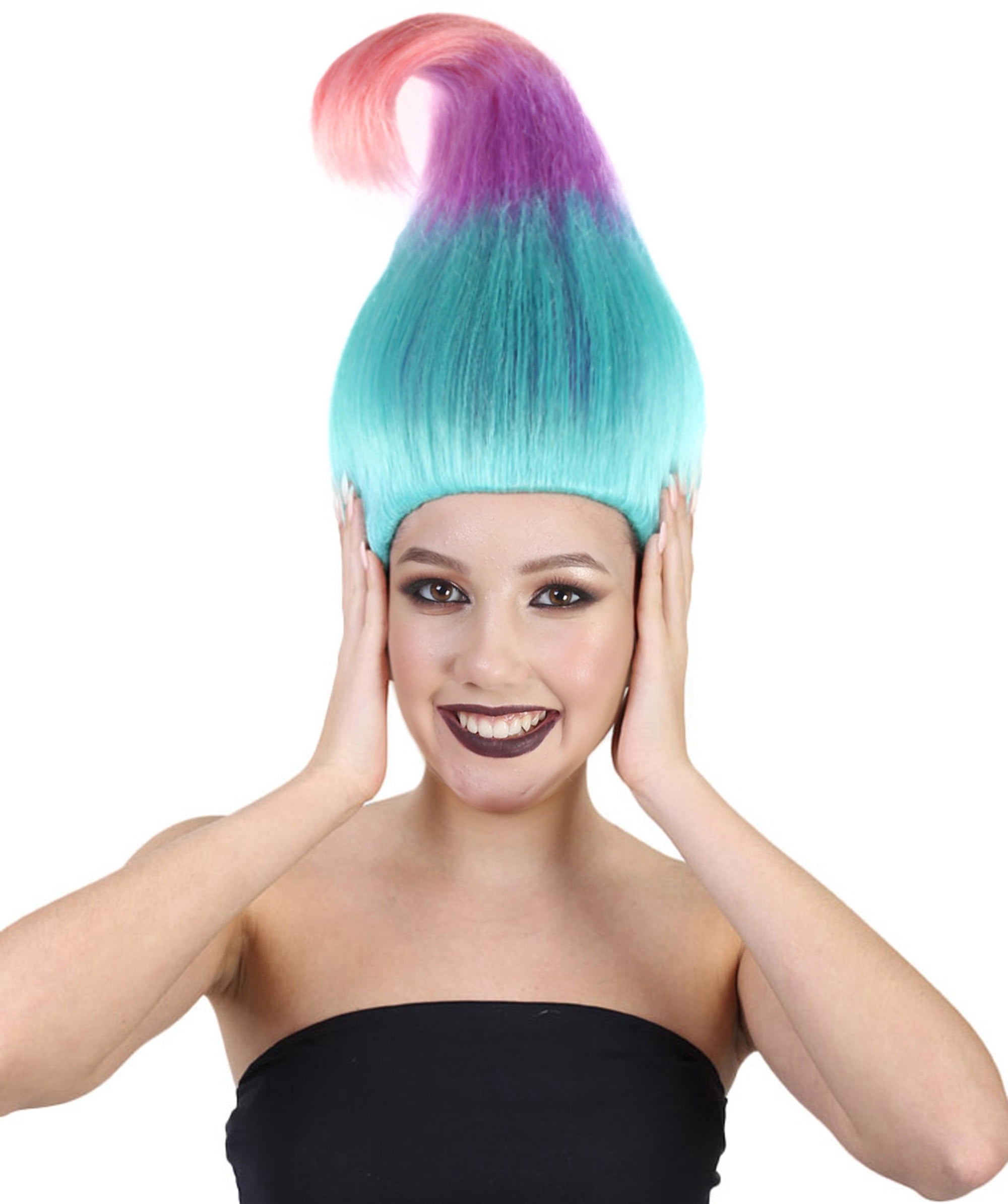 HPO Adult Unisex Tri Colors Straight Cosplay Halloween Troll Wig, Flame-Retardant Synthetic Fiber