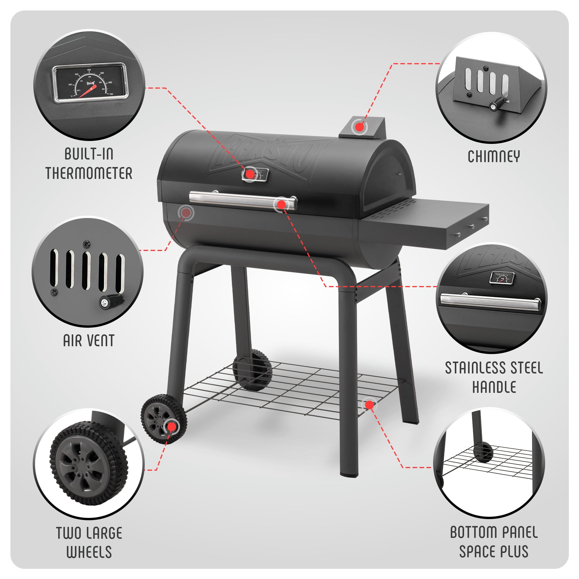 Feasto BBQ Charcoal Grill with Side Table, 30-In Heavy Duty Outdoor BBQ Grill with 647 Sq. In Cooking Area
