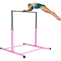 Iron Bar Gymnastics Bar for Kids Expandable Kip Bar 3 FT to 5 FT Gymnastics Nar Horizontal Bar, Height Adjustable Junior Training Bar HD Strong Curved Legs Home Gym Gymnastic Training Equipment (PINK)