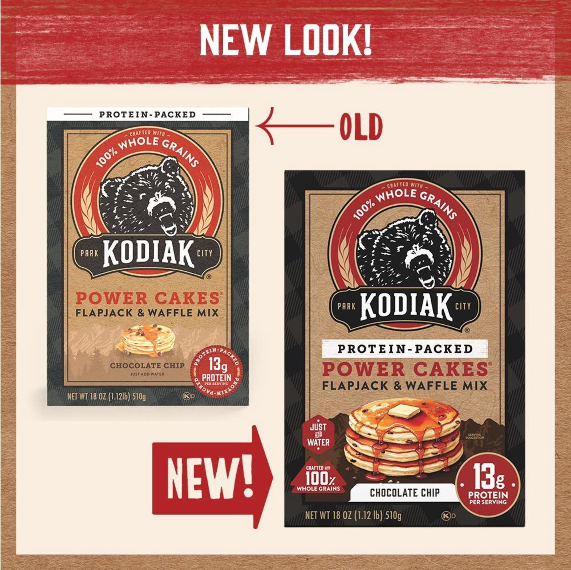 (2 pack) Kodiak Protein-Packed Power Cakes Chocolate Chip Pancake and Waffle Mix, 18 oz Box