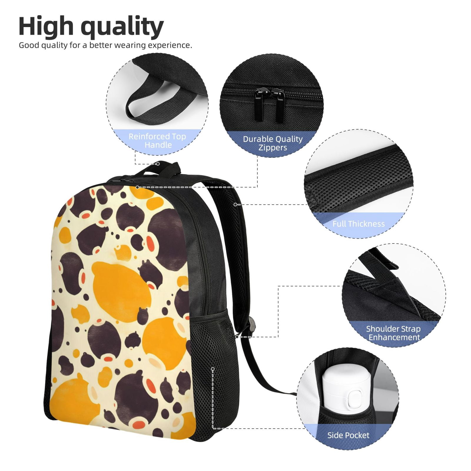 Single Side Full Backpack 16.1×11.8×4.5in Large Capacity Breathable Shoulder Belt Leisure Simple And Strong Bearing Capacity Milk Cow Print Style Sienna_3