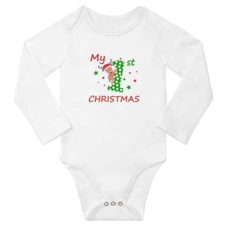 

My 1st Christmas Deer Cute Baby Long Sleeve Clothing Bodysuits Boy Girl Unisex (White 18-24M)