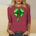 thumbnail image 2 of yardsong Blouse Décontractée Habillée pour Femmes Grande Taille Jour de la Saint-Patrick Manches 3/4 Trèfle Tunique Chanceuse Rouge,TTG, 2 of 6