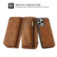 thumbnail image 3 of Techcircle iPhone 14 Case (6.1" 2022), PU Leather Zipper Pocket + Rugged PC Backplane + Shockproof TPU Frame Kickstand Card Slots Romaveable Crossbody Lanyard Drop-resistant Case for Girls Women,Brown, 3 of 7