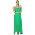 thumbnail image 4 of Bimba Women Long Green Maxi Half Lined Dress Hand Beaded Neck Sleeveless Gown, 4 of 5