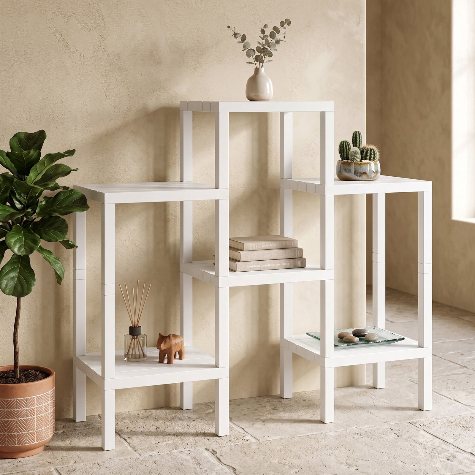 Biotree 6-Tier Plastic Modular Storage Shelves, Freestanding Open Shelving Rack Organizer for Living Room, Kitchen, Bathroom and Garage, Tool-Free Assembly, White
