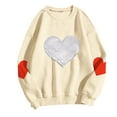 thumbnail image 4 of SYMOID Womens 100% Polyester Loose Fit Crewneck Pullover Sweatshirt - Silver Sequin Heart Front & Red Heart Elbow Patches, Beige, Sizes S-XXL,Size 2XL, 4 of 5
