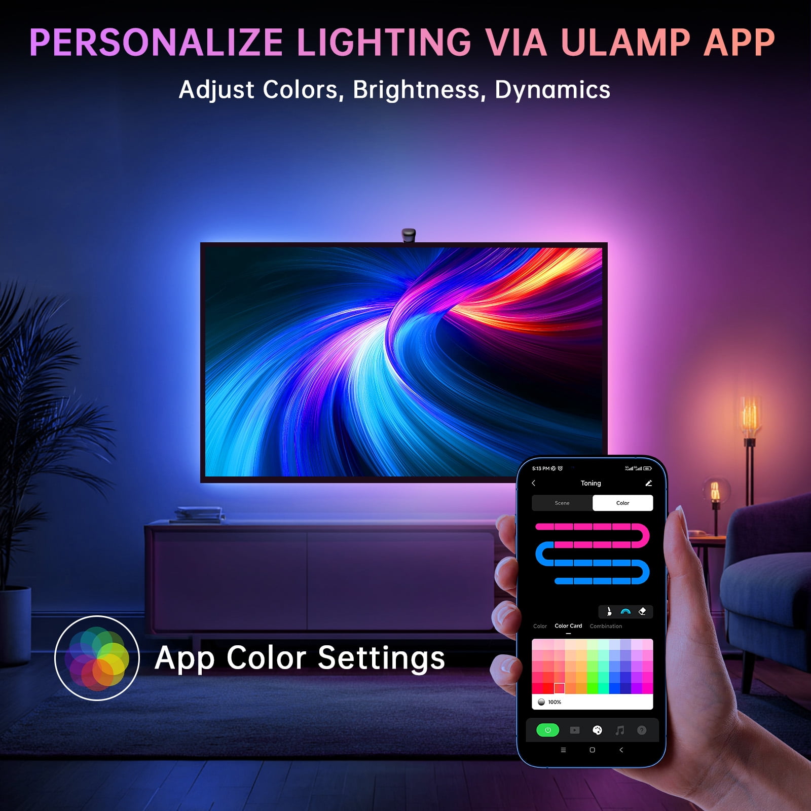 Froura TV LED Backlight Strip for 55-65” TVs and PC,14.76 FT Cuttable Rgb Strip with Smart Screen Sync Sensor, App Control, Music Mode ,Color Changing Lights that Sync with TV for Movies,Gaming
