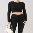 thumbnail image 2 of T-shirt Femme Manches Longues Col Rond Ajusté Tops Automne, 2 of 9