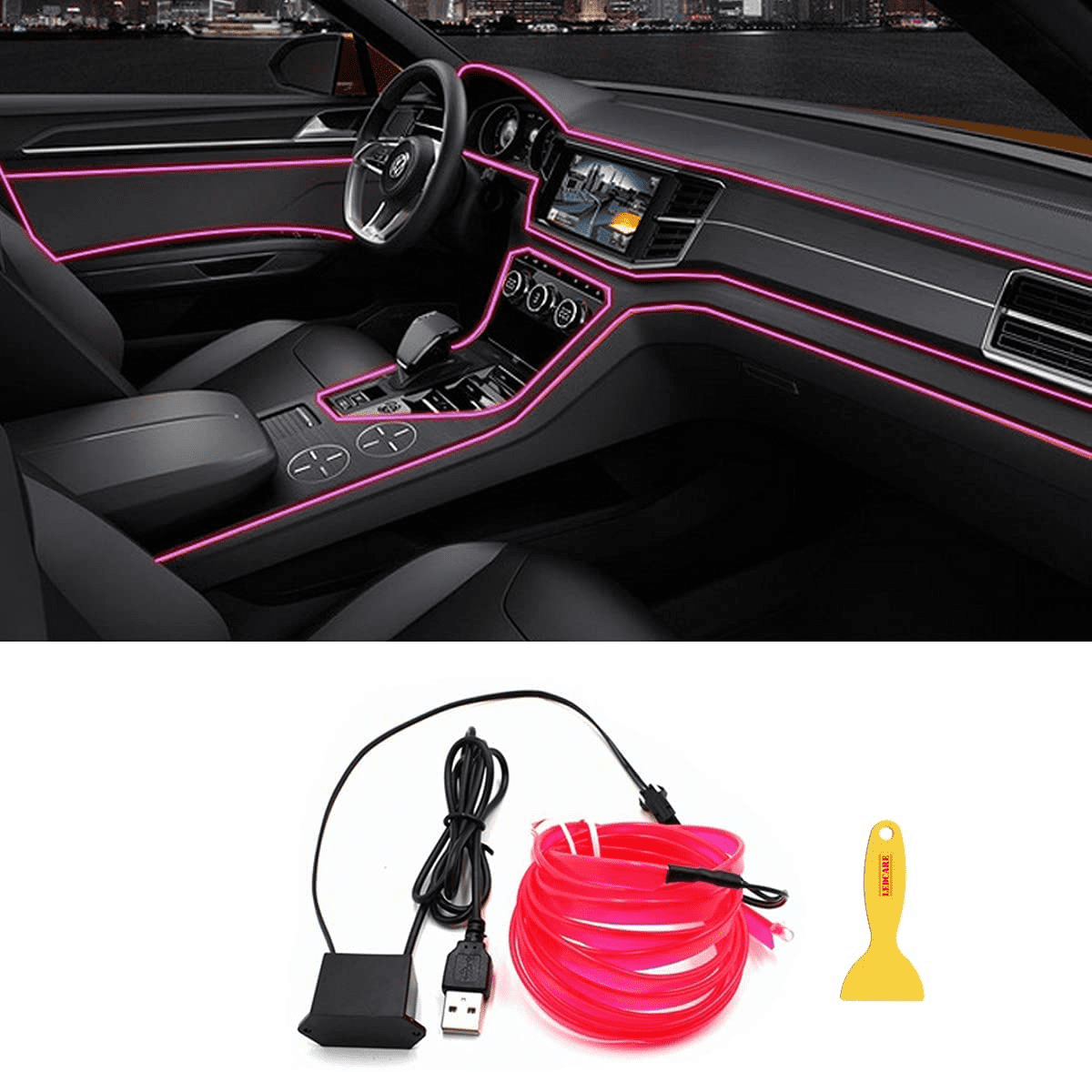 2/5m EL Wire Tape LED Neon Strip+Power Driver Flat Car Interior Atmosphere Light