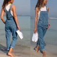 thumbnail image 1 of Monos vaqueros para mujer, peto holgado informal con bolsillos y tirantes, color azul, 2023, 1 of 5