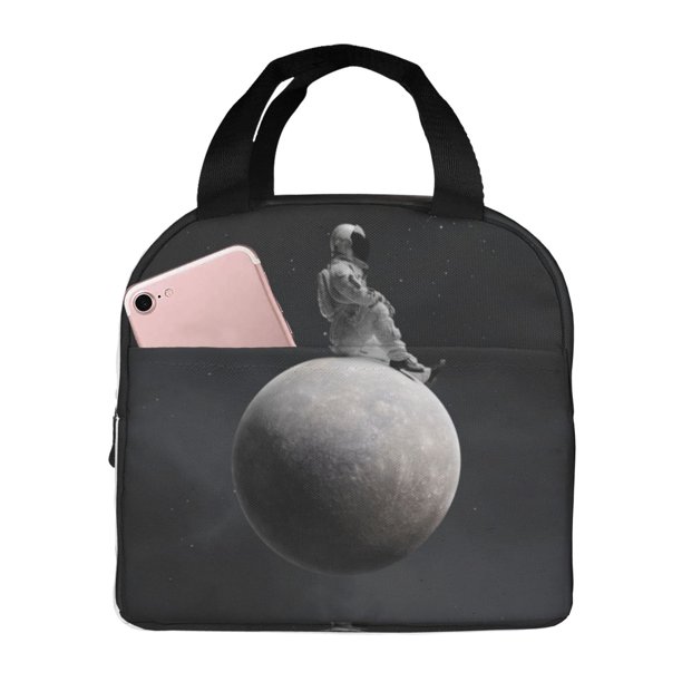 Easygdp Astronaut Sitting On Mercury Planet Bolsa Térmica Premium - Tela Oxford Impermeable, Gran Capacidad, Bolsillo Frontal, Unisex para Trabajo, Escuela, Actividades al Aire Libre y Picnics