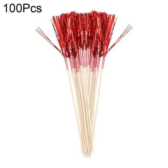100 Pcs Cocktail Picks, 5.9 inch Firework Foil Frill Firework Cupcake Picks, Cupcake Topper Toothpicks for Cake Christmas Hawaiian Party Supplies
