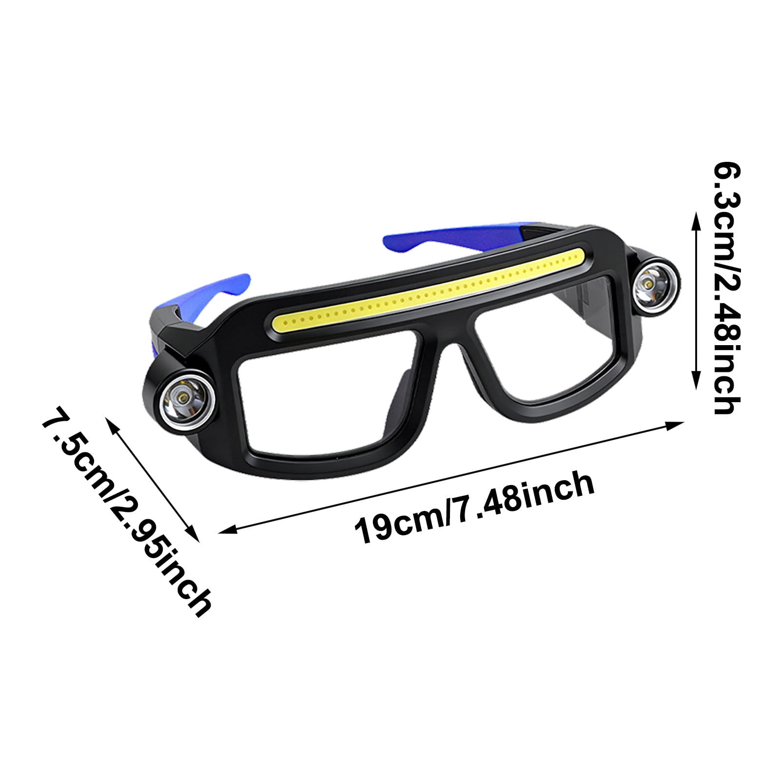 QIUXUJ-LED Safety Glasses with Lights Rechargeable Headlight with 5 Modes, USB C Lighted Glasses for night Running, Camping, Fishing, Cycling, Hiking, Hands-Free Lighting (Yellow)