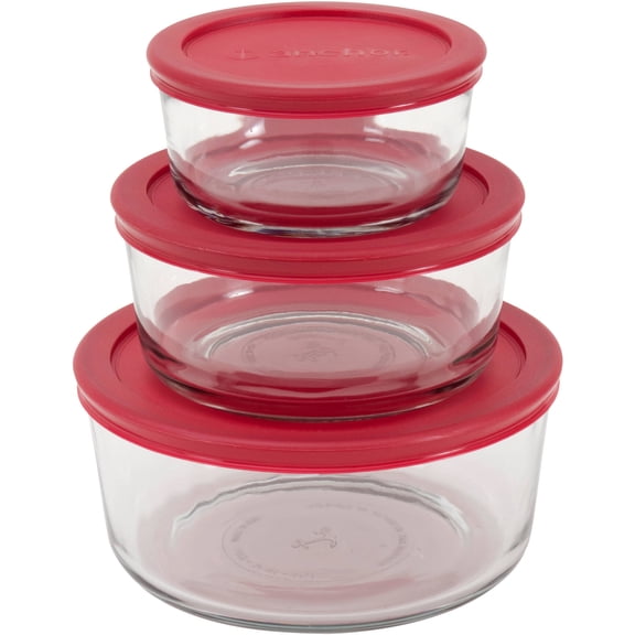 Anchor Hocking 6-Piece Glass Kitchen Food Storage Set with Red Lids