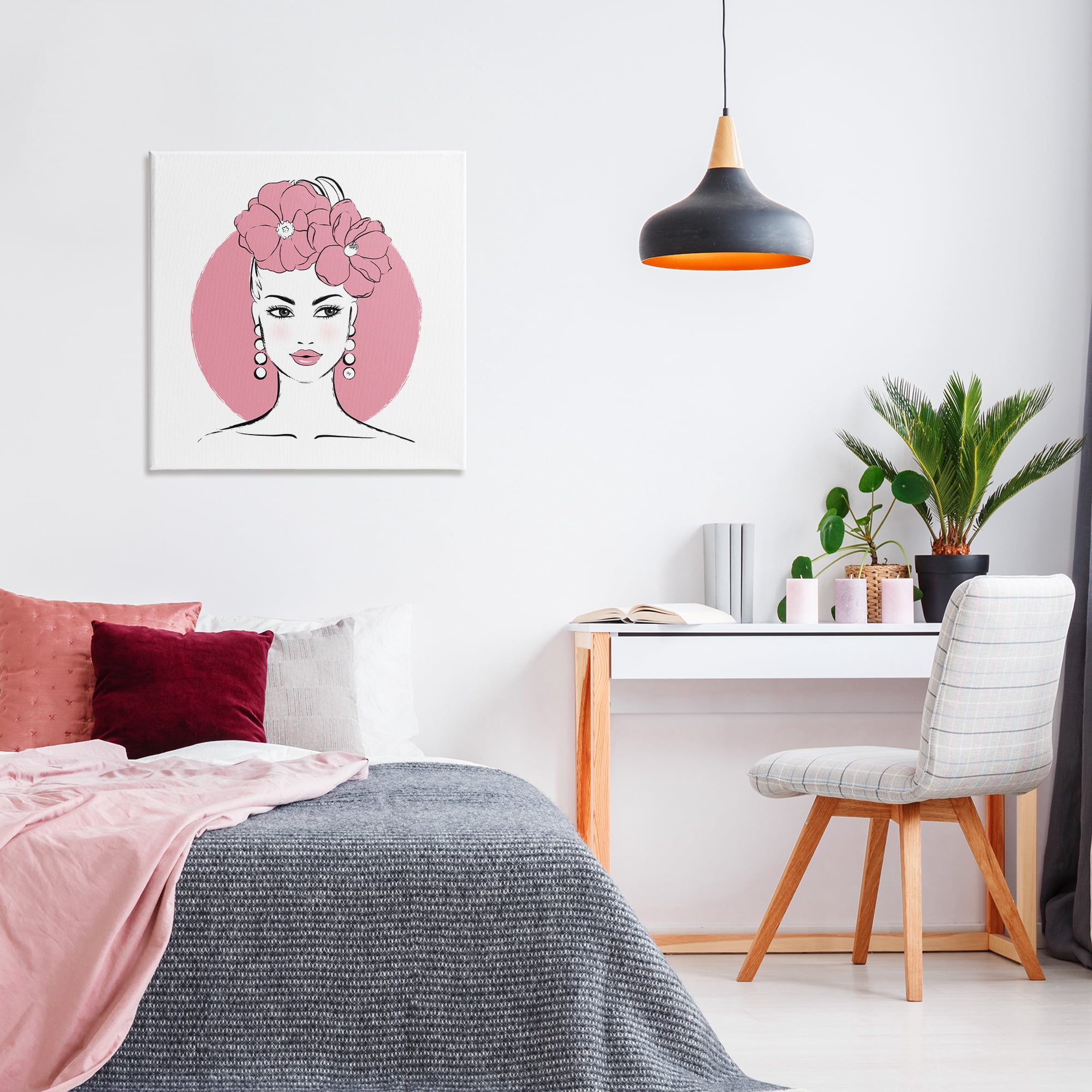 Stupell Industries Pink Lady Portrait Novelty Painting Gallery Wrapped Canvas Art Print Wall Art, 30 x 30