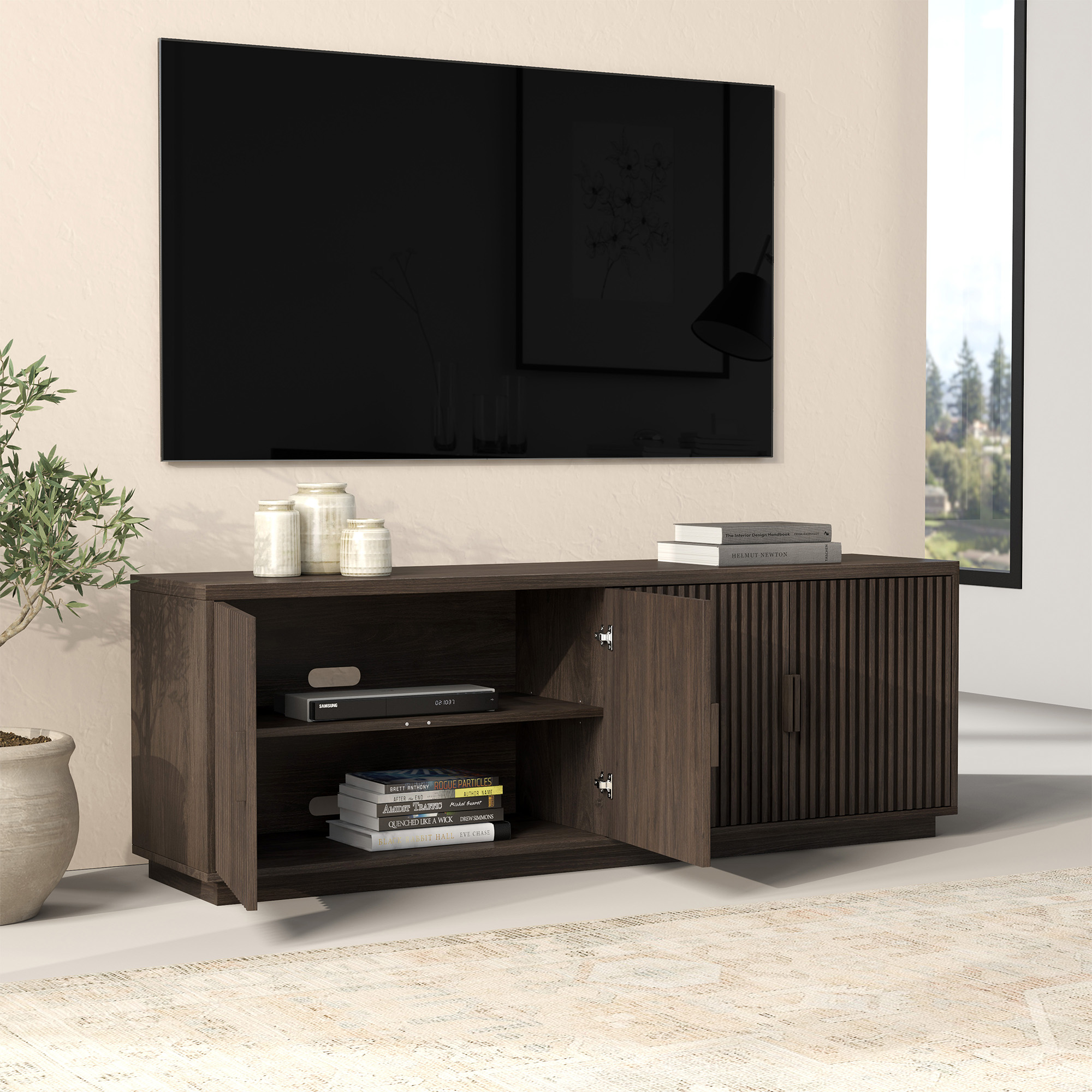 Mero Rectangular TV Stand for TV's up to 75" in Alder Brown
