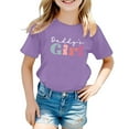 thumbnail image 1 of LUOGENLI T-Shirt pour Filles T-Shirt Décontracté pour Enfants à Motif de Lettres Imprimé Multicolore Col Rond Manches Courtes Maxi T-Shirts pour Filles Paquet Violet 6-7 Ans, 1 of 4