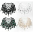 thumbnail image 3 of Women Shawl Vintage Sheer Black Lace Shiny Colorful Sequins Elegant Sexy Ladies Bridal Wedding Evening Party Dress Wrap Blanket Cover-up-White,One Size, 3 of 8