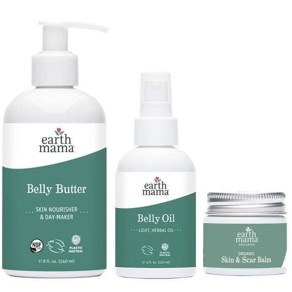 Earth Mama Kit de Baume pour le Ventre, Huile pour le Ventre, Peau et Cicatrices pour Peau Sèche et Extensible Hydrate + Encourage l'Élasticité Naturelle de la Peau pendant la Grossesse Grossesse Extensible