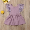 thumbnail image 2 of Qmyliery Baby Girl Summer Sleeveless Dress Flare Sleeve Lace Patchwork V Back Tutu Sundress Solid Color Square Collar Princess Clothes, 2 of 8