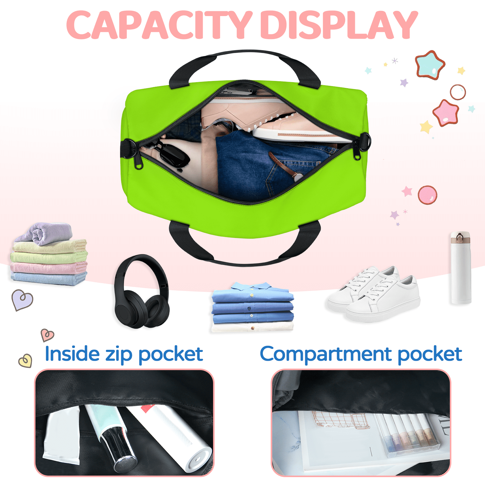 Herdesigns Grass Green Travel Duffle Bag Sports Yoga Weekender Overnight Carry on Workout Bags Lightweight Waterproof Gym Tote Bag for Women