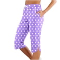 thumbnail image 2 of KDFJPTH Women's Polka Dot Cropped Pants Elastic Drawstring Waist Retro Casual Capris with Slit Hem Purple XXL, 2 of 5