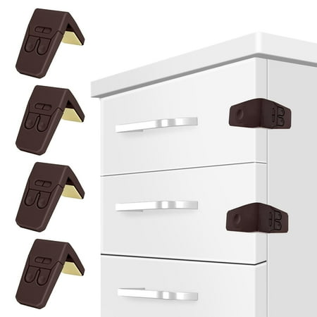 Cabinet Locks for Babies - 4 Pack Child Proof Cabinet Locks Child Safety Locks for Cabinets Baby Proofing Angle Type Drawer Locks Latches with Strong Adhesive for Drawers Doors Cabinets Coffee
