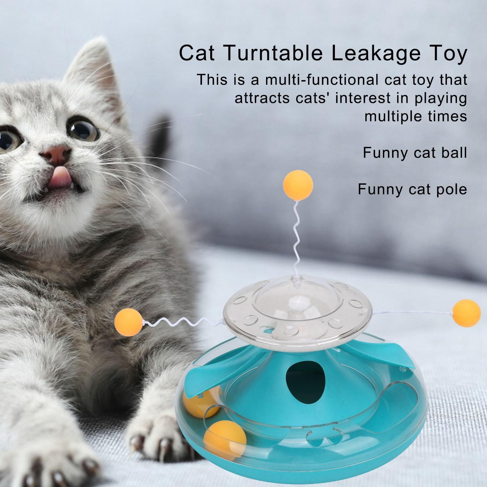 BIMZUC Cat Turntable Leakage Toy Circle Tracking Puzzle Food Dispensing Toy for Indoor Kittens Lake Blue Interactive Teaser Track Ball Pet Supplies Washable Plastic Detachable Fun Feeder