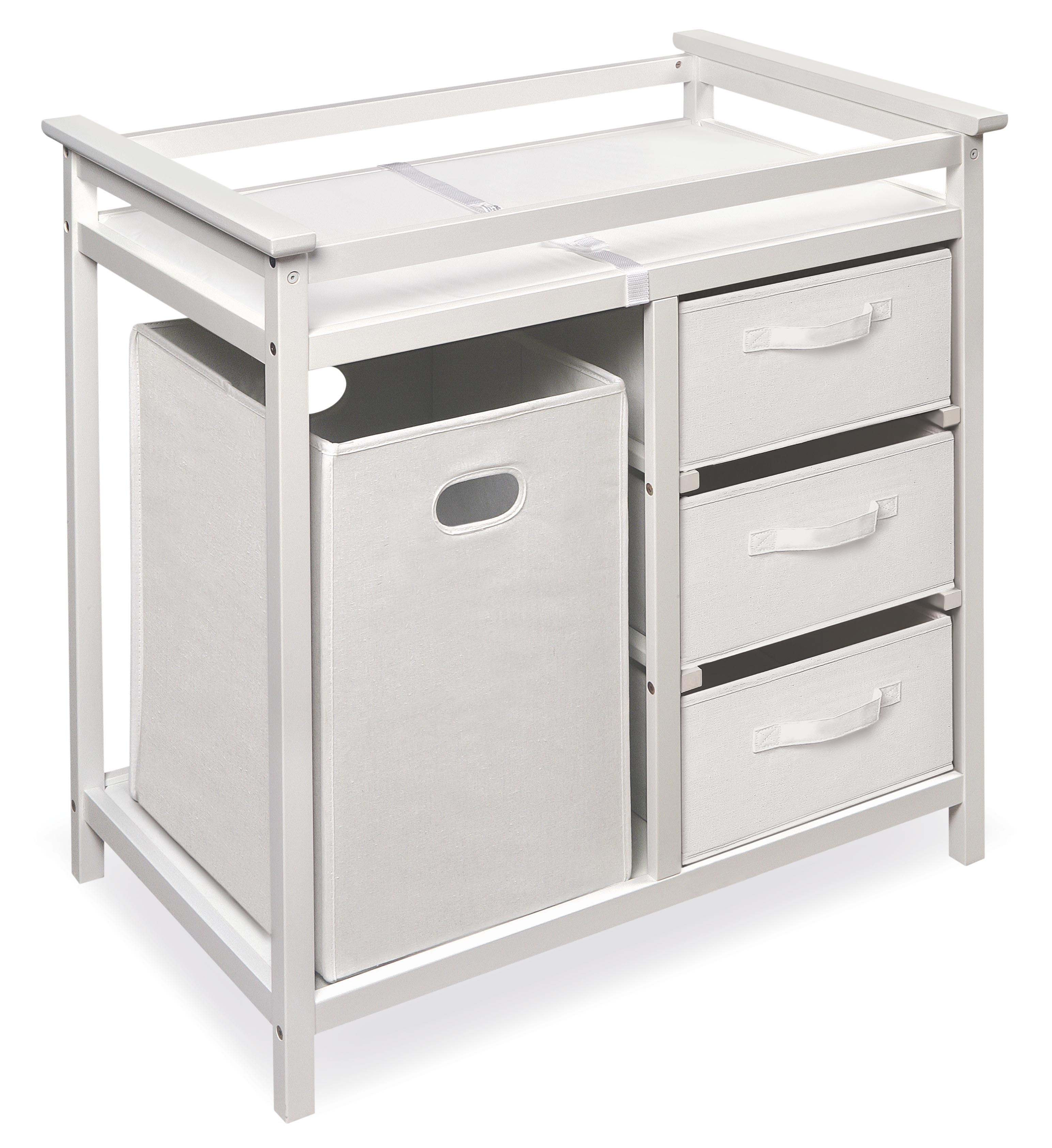 White 3 Removable Baskets and pad Modern Baby Changing Table with Laundry Hamper BestComfort Infant Diaper Station 