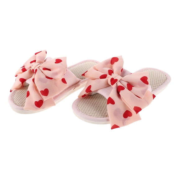 WRISTBIQUE Cute Breathable House Slippers for Women's with Heart Bow Design Multi Color Rubber Linen  Size 612