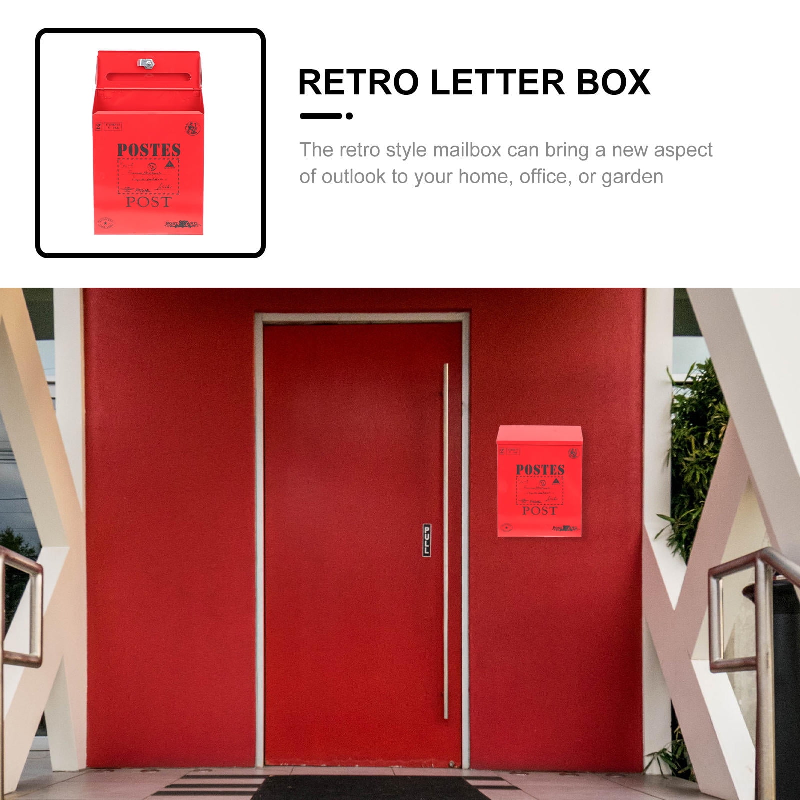 Raindrops Locking Letter Box Mailbox Iron Red 1Pack for Home and Garden