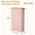 thumbnail image 2 of 65L Slim Laundry Hamper with Lid, Narrow Laundry Basket with Removable Bag & Bamboo Handles, Fodable Thin Dirty Clothes Hamper for Laundry Collapsible Bin for Bathroom Bedroom Dorm, Pink, 2 of 7