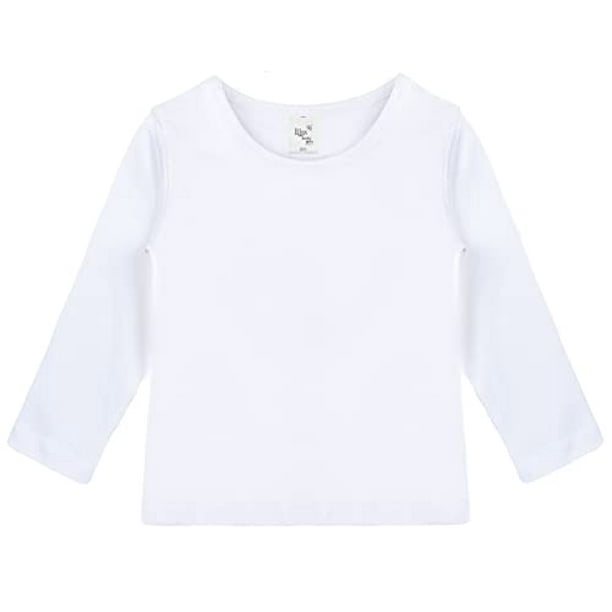 Girls Basic Long Sleeve Round Neck Cotton T Shirt 2T White