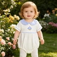 thumbnail image 6 of Tigivemen Unisex Newborn Outfits Short Sleeve Lapel Rompers Embroidery Fall Clothes Baby Bodysuits Size 3-6 Months,Blue, 6 of 6