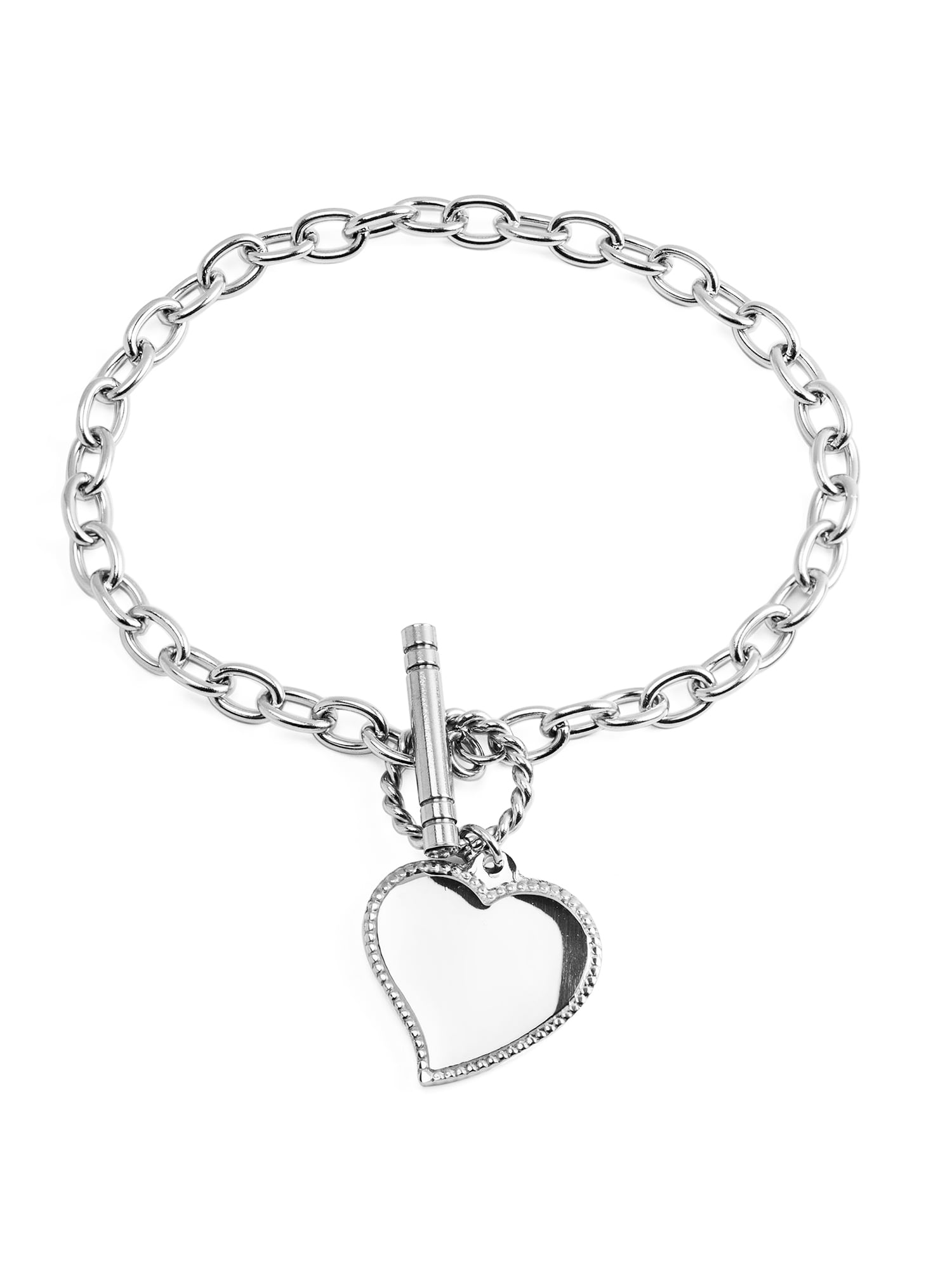 Coastal Jewelry Heart Charm Cable Chain Stainless Steel Bracelet