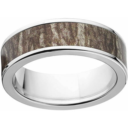 Mossy Oak Bottomland Men's Camo 7mm Stainless Steel Band with Cross Brushed Edges and Deluxe Comfort Fit