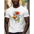 thumbnail image 3 of Colorful Line Art Poppy Men's T Shirts T-Shirt for Men Crew Neck Tees Cotton Tops, White, 2XL, 3 of 7