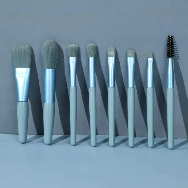 Fiudx Juego Completo de 8 Brochas de Maquillaje con Mango de Madera y Cerdas Suaves.