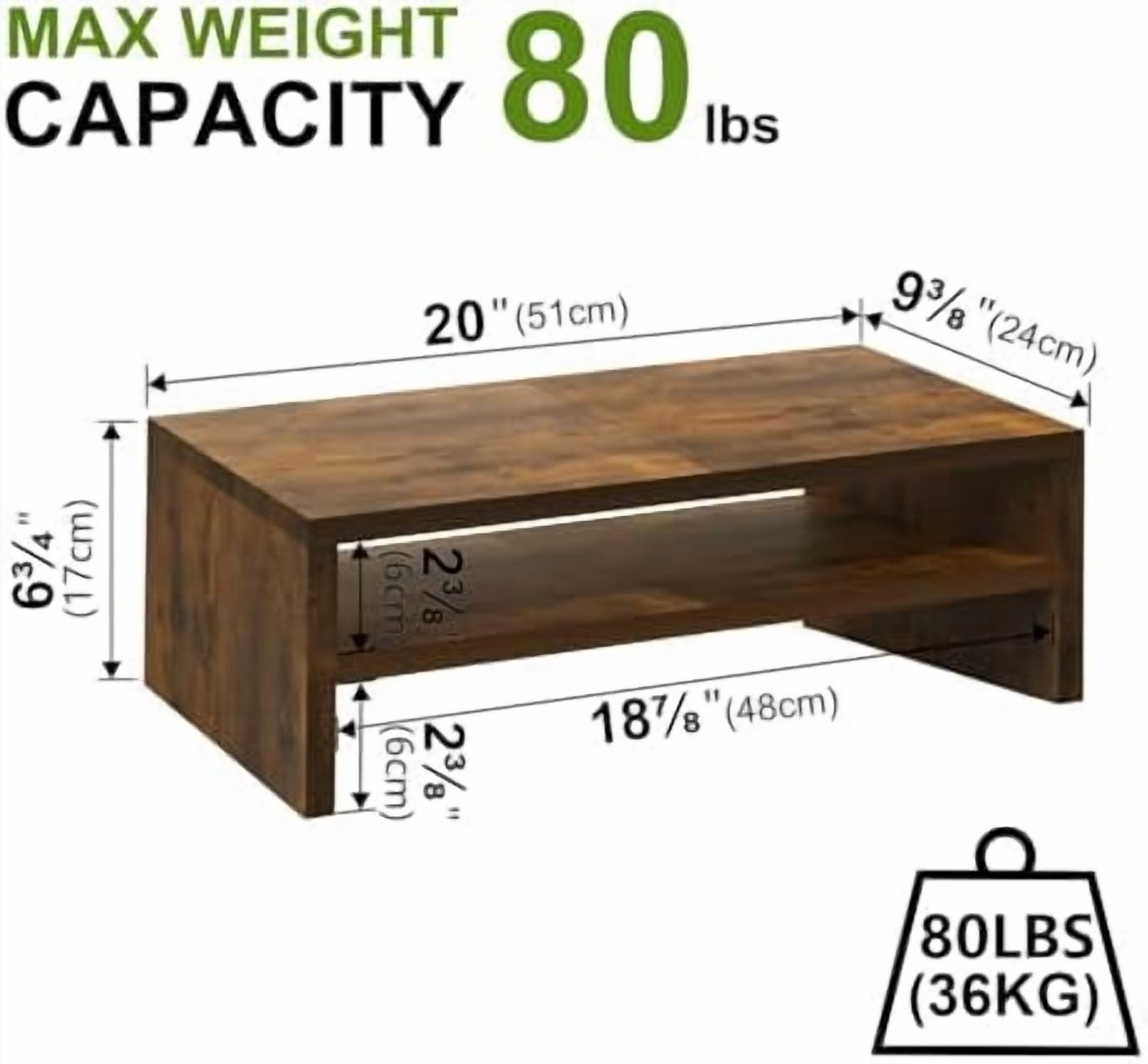 2 Tier Wooden Monitor Riser Stand, Desktop Stand with storage for Laptop/PC/Printer/Keyboard, TV Stand Shelf Home Office Desk Accessories