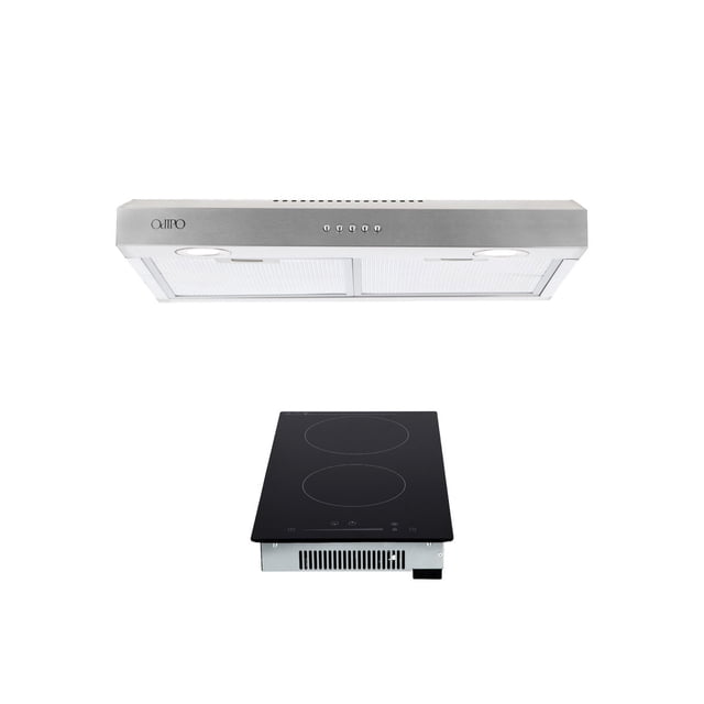 Campana de cocina de isla digital cristal recto 90cm Fordex y Parrilla eléctrica de inducción 5 quemadores 76cm Kelvin